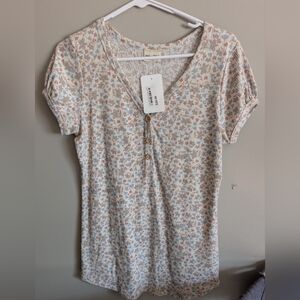 Lovely Melody Cream and Pink Floral Buttoned Blouse